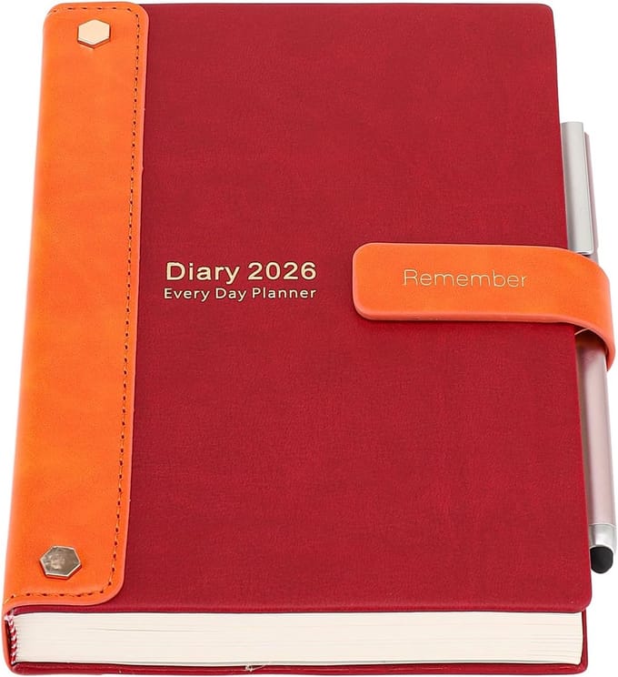 Dagboek 2026 - Agenda Planner - Dagelijkse Planning - Pagina per Dag - A5 Formaat - Rood