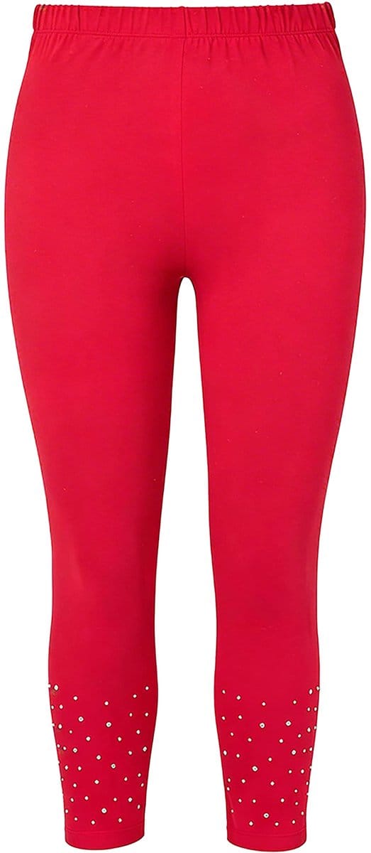 MIAMODA - Dames - Legging skinny fit glittersteentjes - Rood - Maat 46