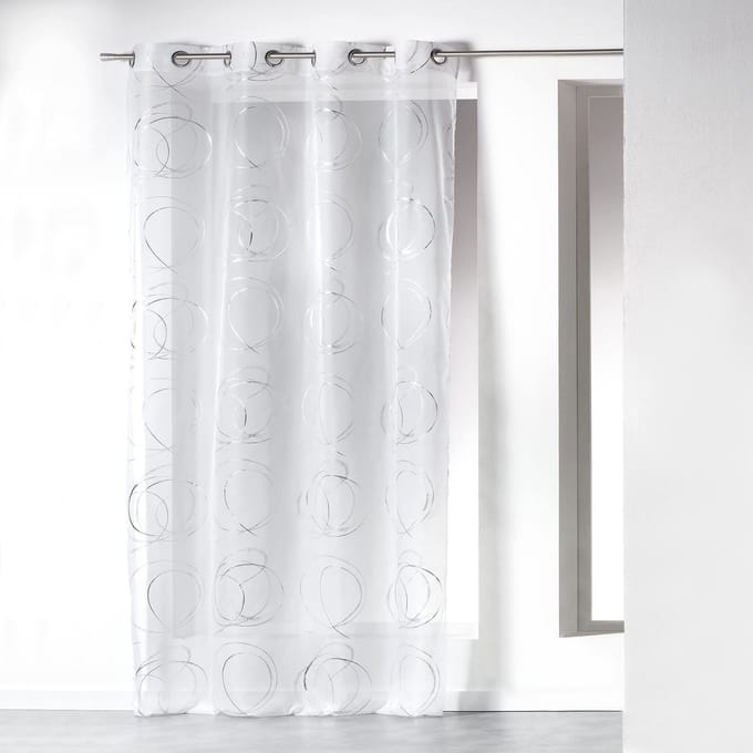 Dailygoods- Gordijn met Ogen - 140 x 240 cm - Voile - Bedrukt - Wit - 100% Polyester - Machinewasbaar - Raamdecoratie