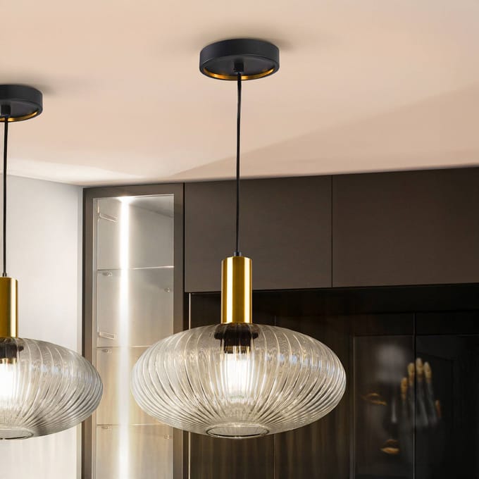 Schuller Valencia Hanglamp Norma, Ø 30 cm, zwart/helder, glas, E27