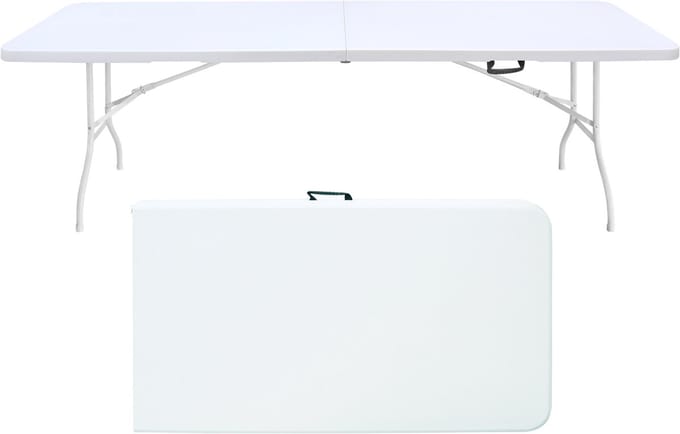 MODFU Buitentafel 244x76x73.6 cm, kunststof tafelblad met metalen frame, inklapbaar wit