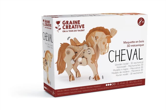 Graine Creative mechanisch houten paard 3D bouwset - educatief speelgoed.