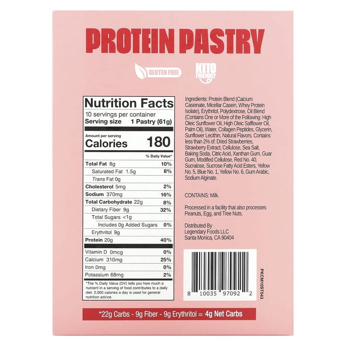 Legendary Foods, Pâtisserie protéinée, Fraise, 10 sachets, 2,2 oz (61 g) chaque