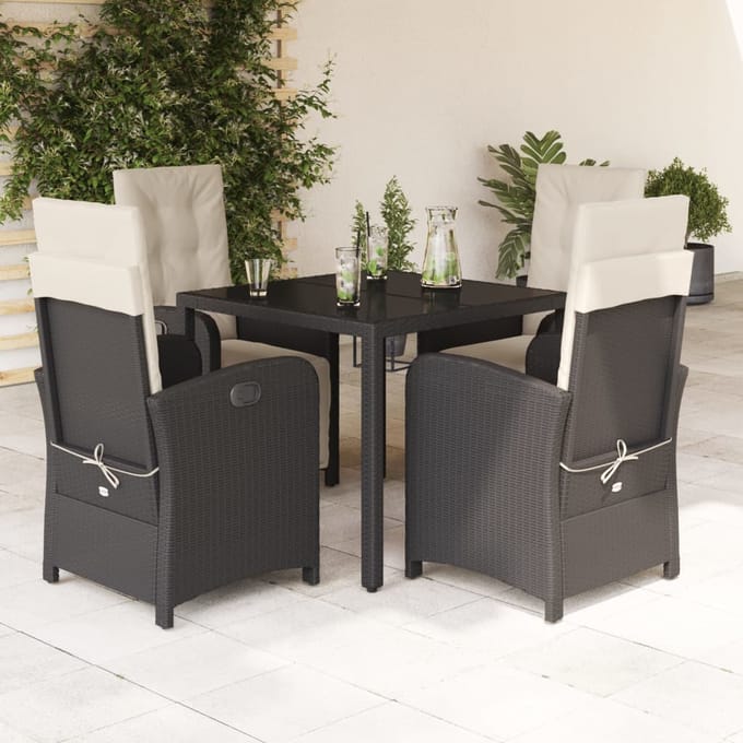 vidaXL - 5-delige - Tuinset - met - kussens - poly - rattan - zwart