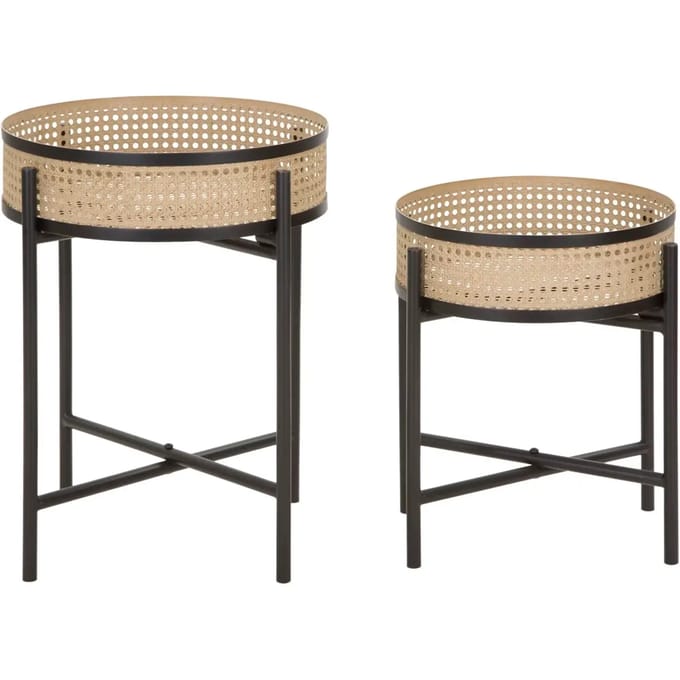 Set van metalen salontafels FUJI, met Weense vlechtpatroon.