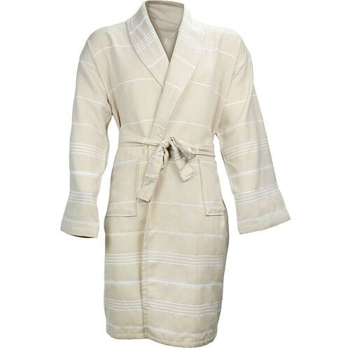 The One Towelling Hamam Badjas - S/M- Kamerjas - 100% katoen - Beige/Wit