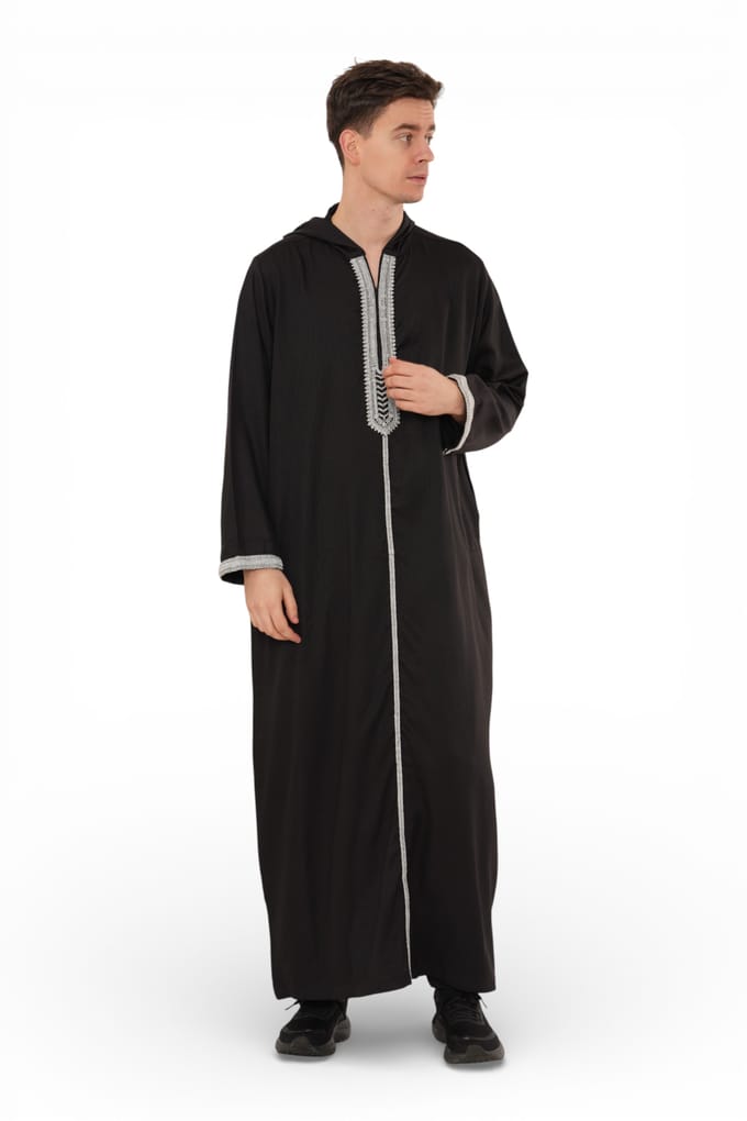 Heren Eid zwarte capuchon Marokkaanse Thobe Robe Djellaba Gandoura Ramadan Jubba- HM3