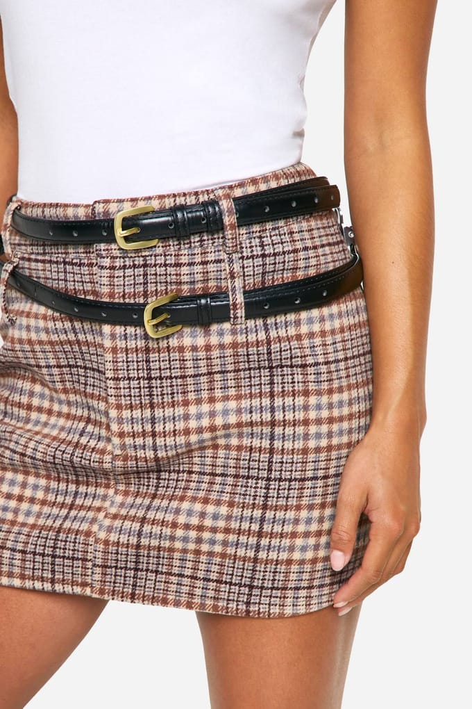 boohoo Dames Petite Geruite Wol-Look Micro Mini-Rok | Steen | Maat: 36