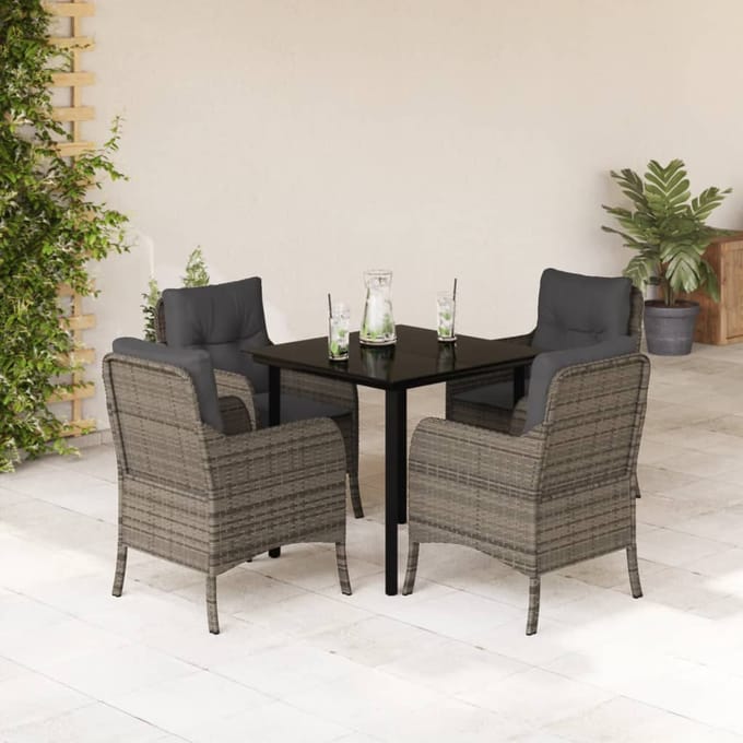 vidaXL - 5-delige - Tuinset - met - kussens - poly - rattan - grijs