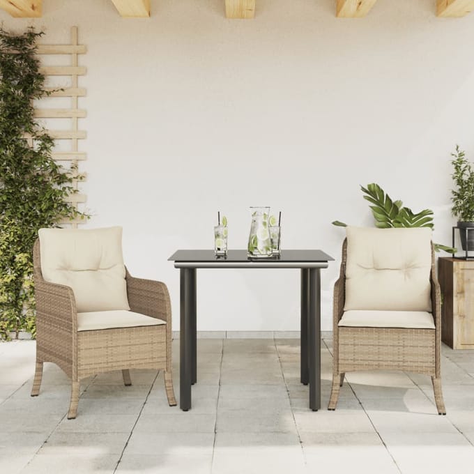 vidaXL - 3-delige - Tuinset - met - kussens - poly - rattan - beige