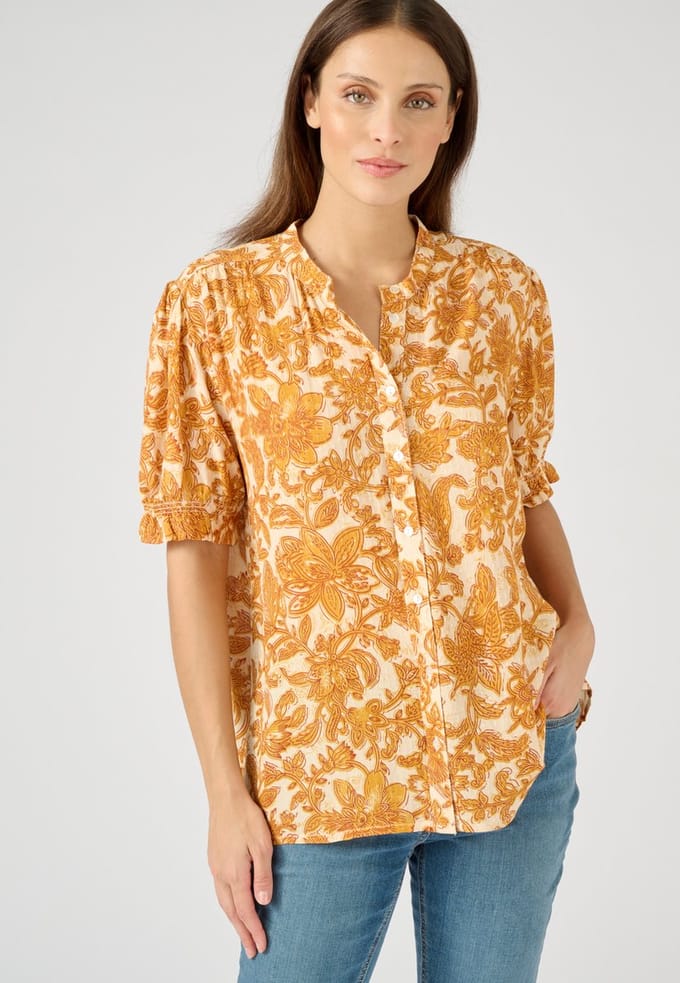 Damart - Blouse met reliëf in zuivere viscose - Dames - Geel - 48