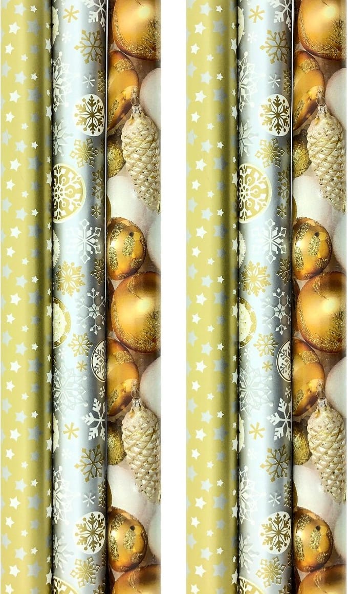 NAVIDAD DE ORO cadeaupapier - kerstpapier inpakpapier voor Kerst - 3 meter x 70 cm - 6 rollen