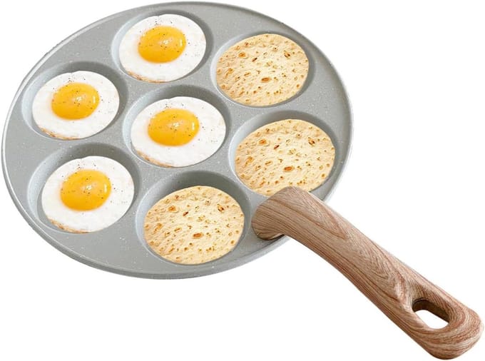 Omeletpan met 7 cups - Eierkoekenpan Pannenkoekenpan - Ontbijt Koken - Antiaanbaklaag - 23 cm - Wit