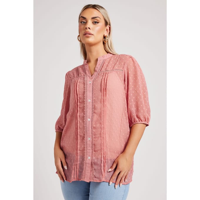 Yours London Blouse Met Dobbytextuur En Gehaakte Bies In Roze Size 48