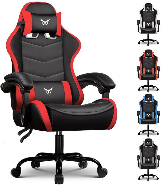 GTPLAYER - Gaming Stoel - Met Verstelbare Hoofdsteun en Lendensteun - Rood