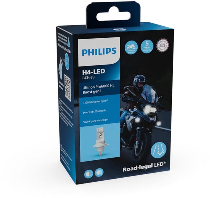 Philips h4 12v 18w ultinon pro6000 boost gen2 +300% moto 1 pièce 11342u60b2x1