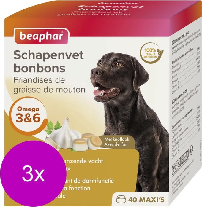 Beaphar Schapenvetbonbons Knoflook - Hondensnacks - 3 x Medium