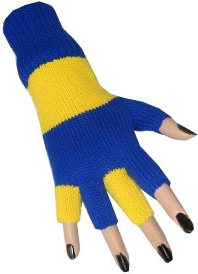 vingerloze handhschoenen blauw geel