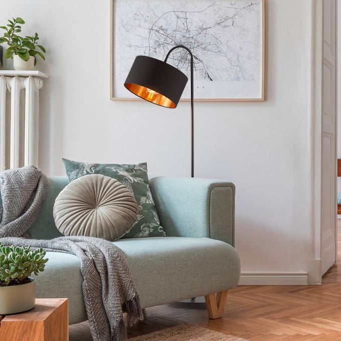 B.K.Licht - Vloerlamp - zwart gouden -  h: 145cm - excl. E27 lichtbron