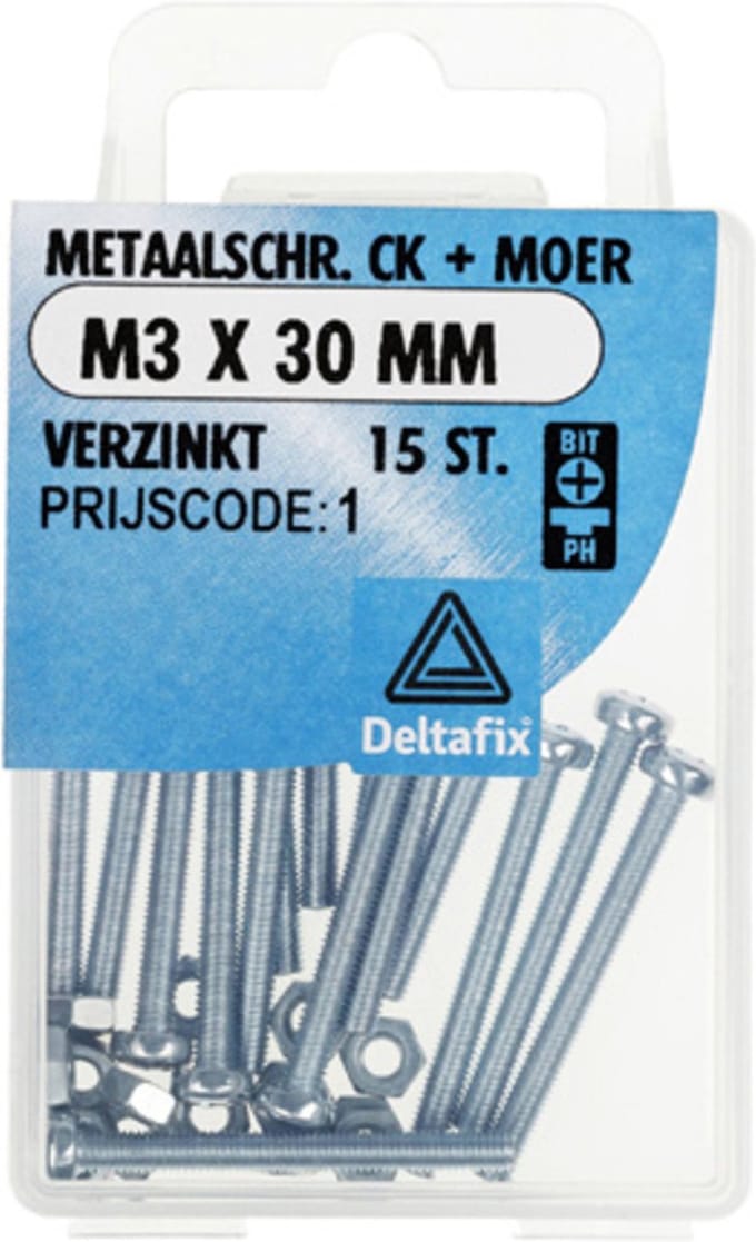 Metaalschroeven cilinderkop verzinkt m3x30mm