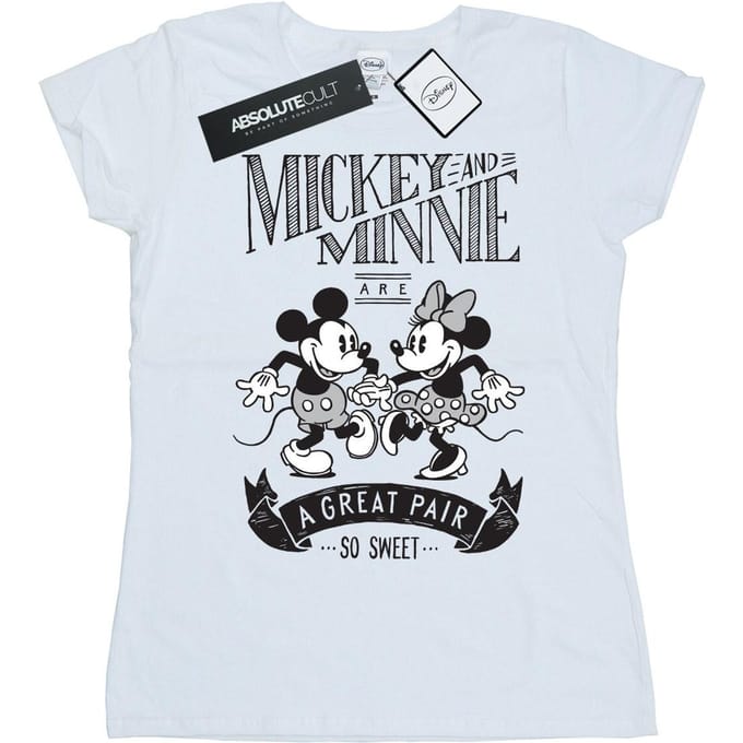 Disney Dames/Dames Mickey en Minnie Mouse Geweldig Paar Katoenen T-Shirt (Wit)