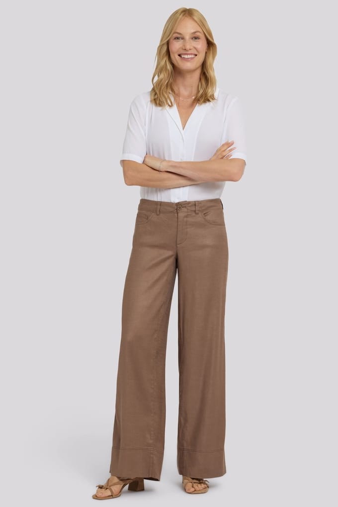 5 Pocket Wijde Pantalon In Stretch Linnen Met Super Hoge Taille