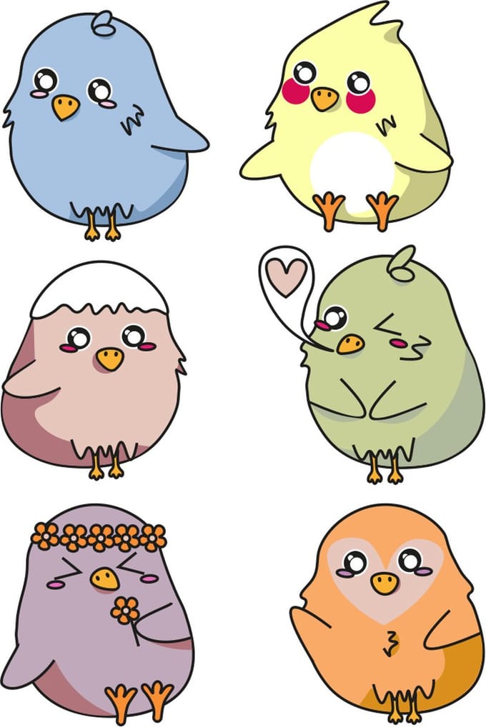 Schattige vogeltjes stickerset - 6 stuks