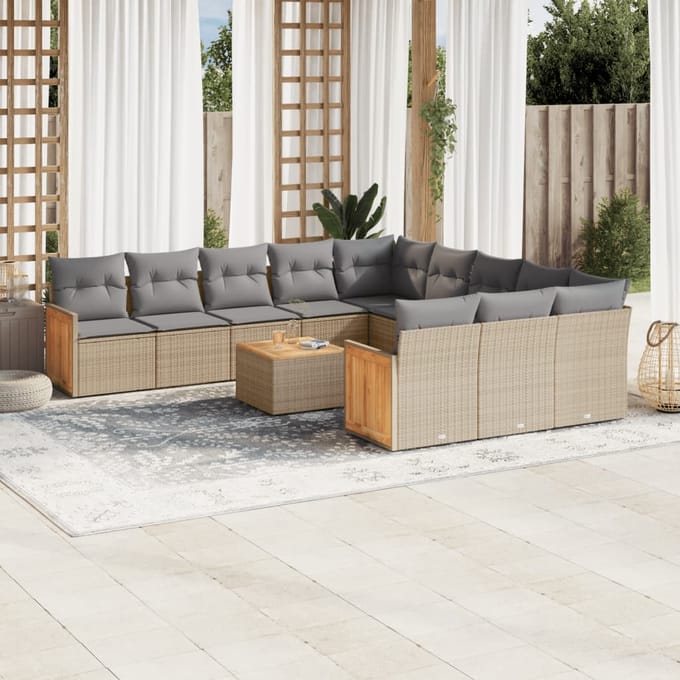 vidaXL - 12-delige - Loungeset - met - kussens - poly - rattan - beige