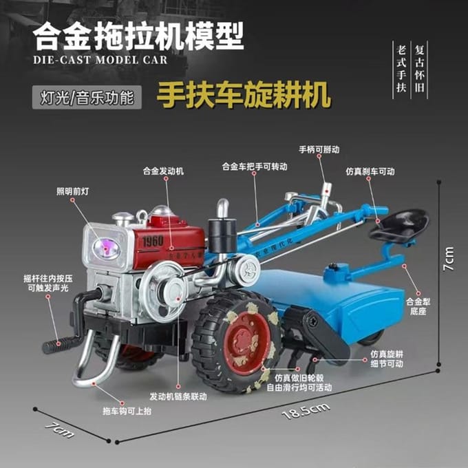 Legering Retro Landbouwmachine Ploegmachine Handbediend Trekkend Model Machinekop Auto Model Boerderijauto