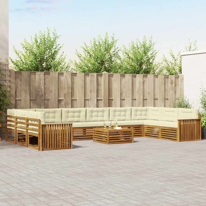 vidaXL - Sofa-Sets - 11 - st - Natuurlijk - en - Crème - Massief - Acacia - Hout