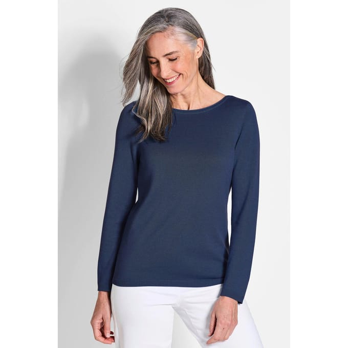 Tricot pullover met boothals - marine - Gr. 44 van Goldner Fashion