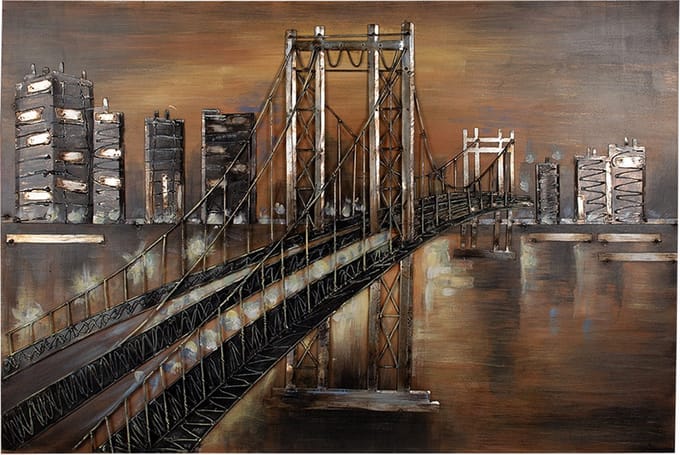 Clayre & Eef 3D Schilderijen metaal 120x80 cm Goudkleurig Bruin Metaal Stad