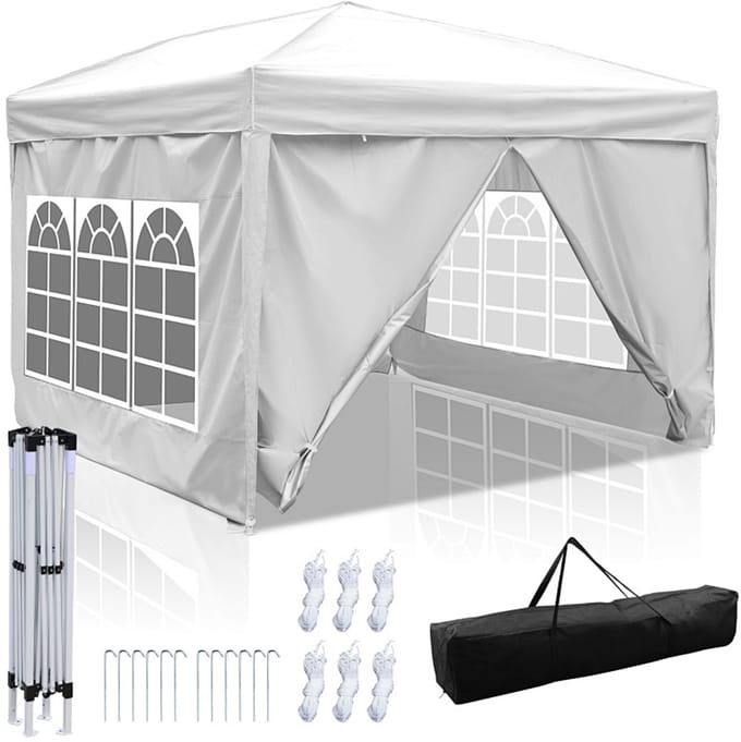 3x3 m Partytent Opvouwbaar Easy Up Paviljoen Vouwtent Met Draagtas wit