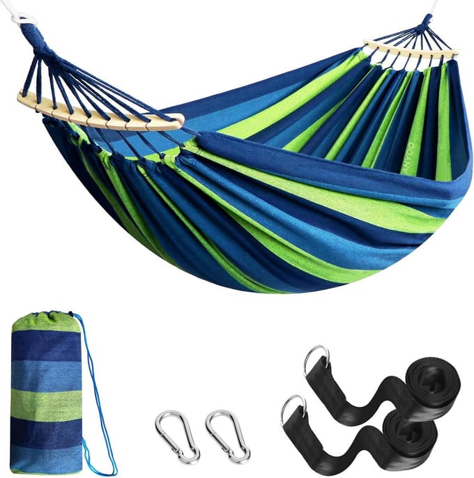 Comfortabele Hangmat met Brede Houten Spreidstok - Inclusief Ophangaccessoires