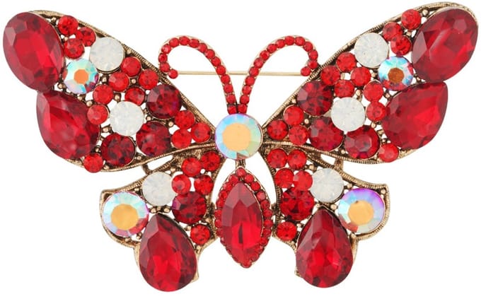 Vlinder broche - Rood - Dames broche - Gouden broche - Sierbroche - Goudlief