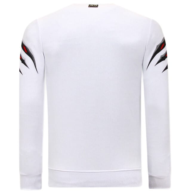Heren Sweater met Print - Tiger Head - 3636 - Wit