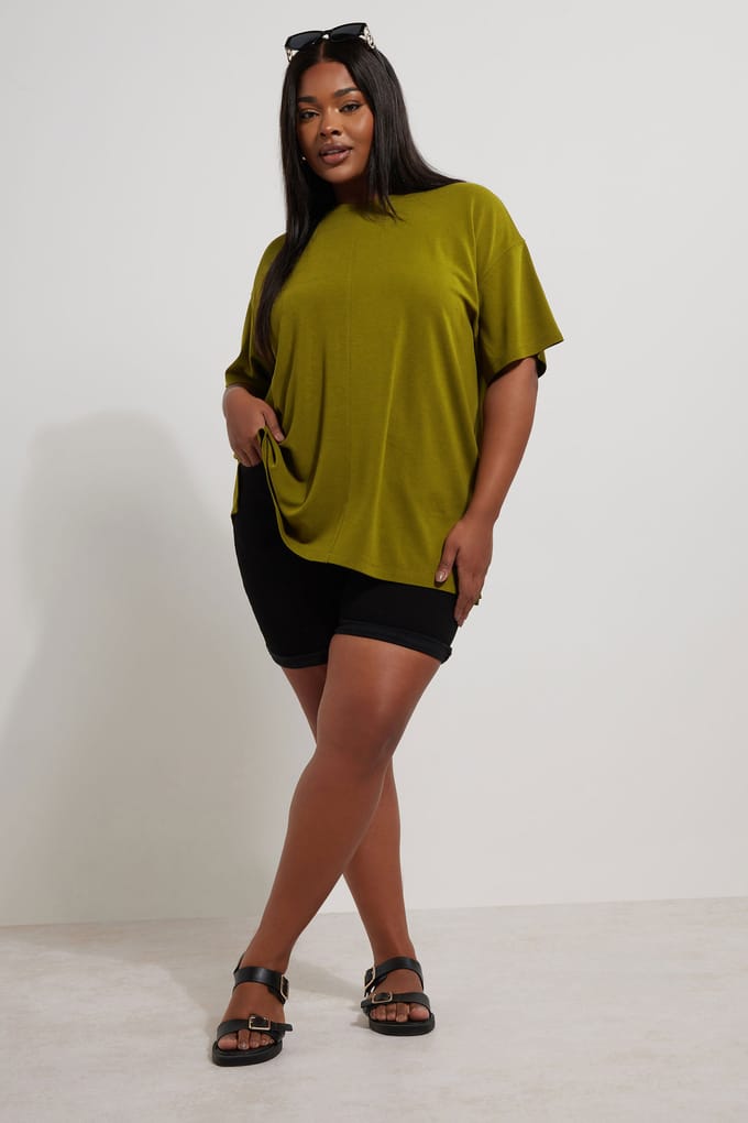 Yours Oversized Tshirt Van Zware Stof In Olijfgroen Size 48