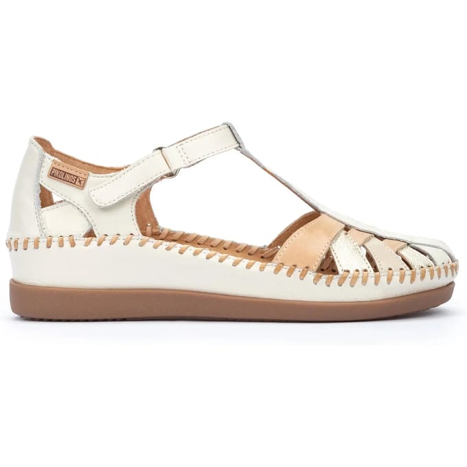 Pikolinos dames witte leren halfopen sleehak sandalen - Cadaques