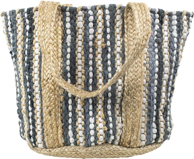 jute/leer tas shopper grijs
