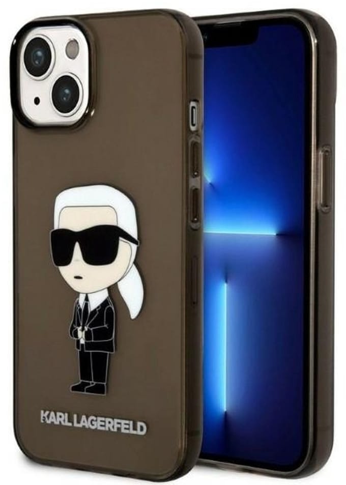 Hoes voor Apple iPhone 14 Plus, Karl Lagerfeld, IML Ikonik NFT, Transparant Zwart