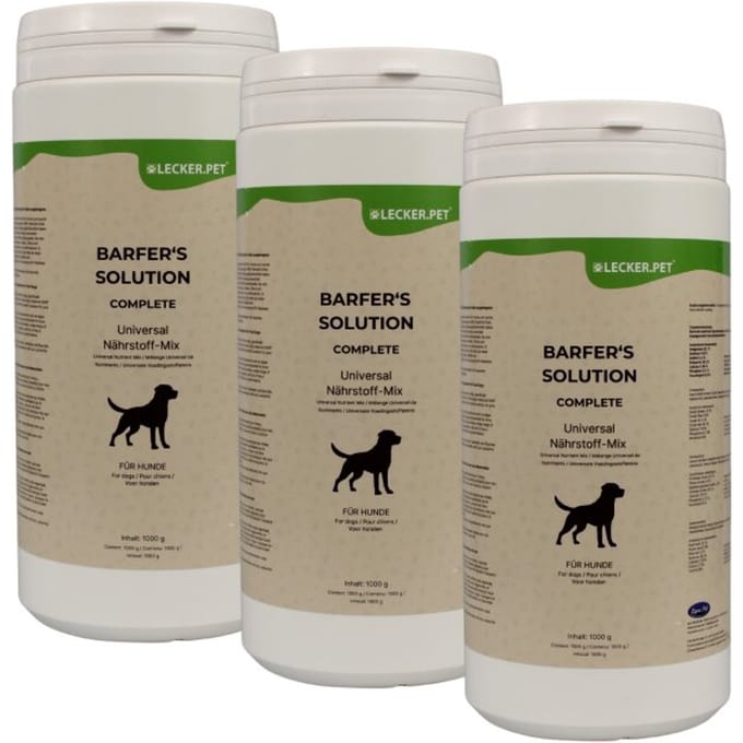 3 x 1 kg Lecker.Pet® Barfer's Solution Complete Universele Voedingsmix Poeder voor honden