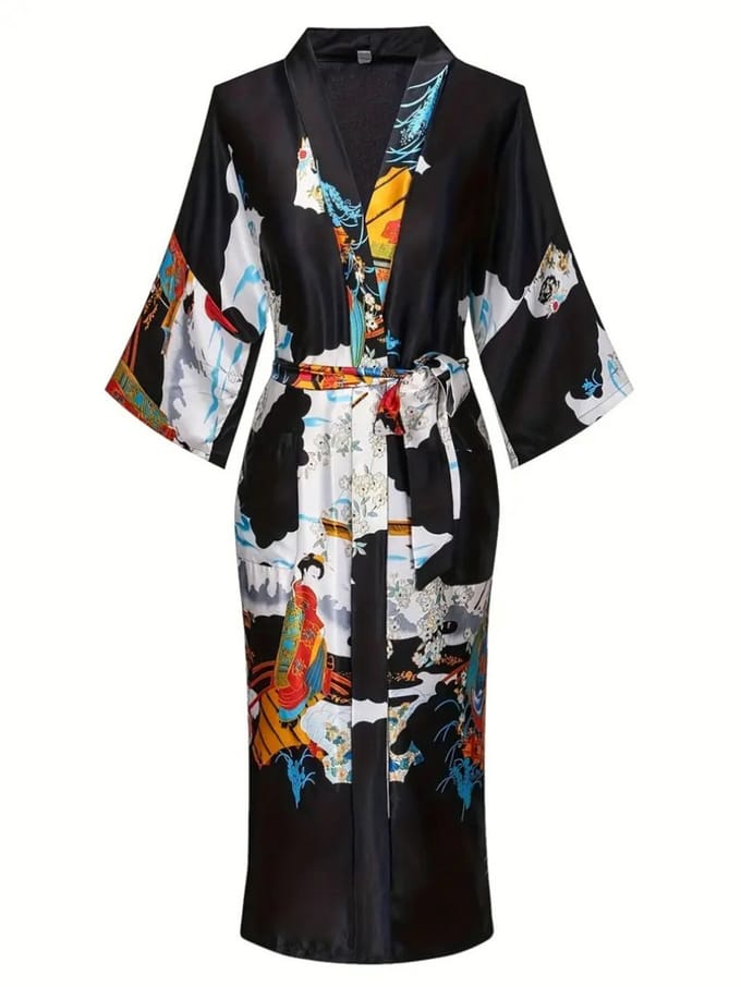 Nivard Badjas Dames - Kimono - Kamerjas - Ochtendjas - Pyama - Zwart - M