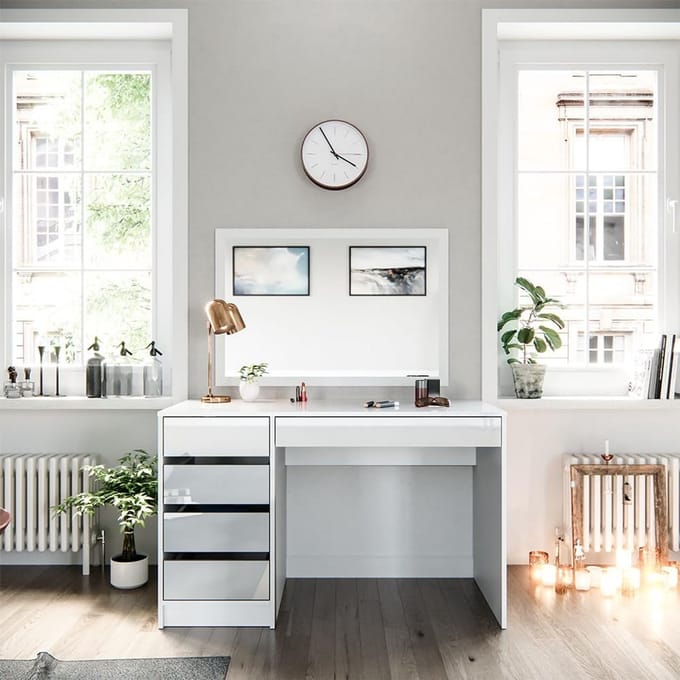 Make-uptafel wit hoogglans 120 cm met 4 laden