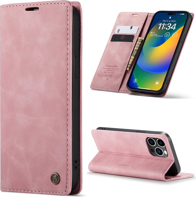 Geschikt Voor iPhone 14 Pro Max hoesje Caseme retro bookcase - Roze