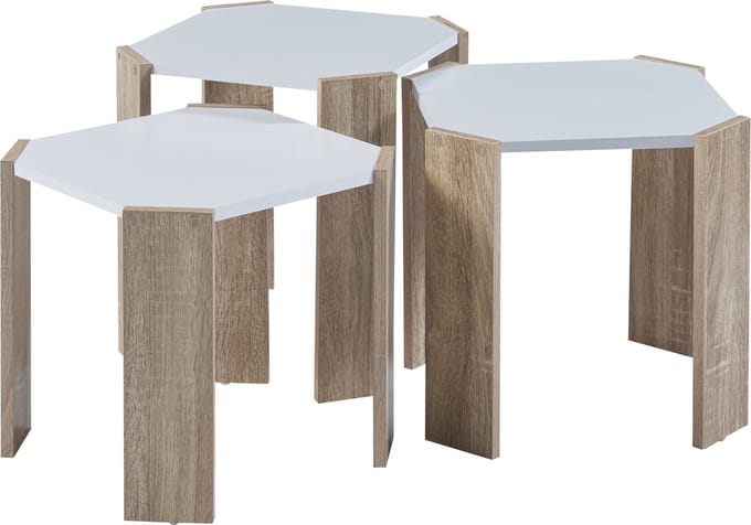 Bijzettafel set van 3 Rantasalmi eikenkleurig en wit