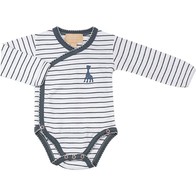Sophie de giraf - romper - wit - met blauwe streep - met sierrandje - 0 Maand - 50cm