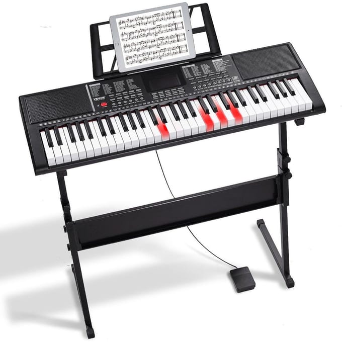 Clavier Piano Numérique 61 Touches Électrique Portable avec Support Réglable
