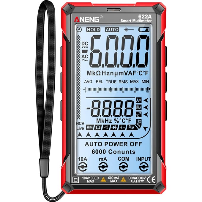 ANENG Digitale multimetertester Smart Touch Auto-variërend 6000 tellingen Oplaadbaar Anti-brandend ohm Style A rood zwarte kleur