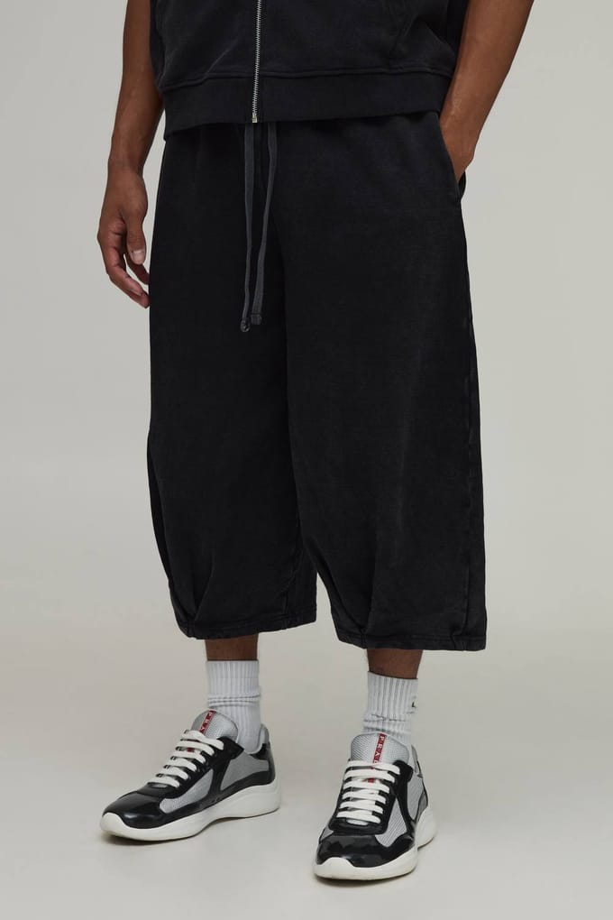 Zware Geplooid Gewassen Jersey Lange Jort | Washed Black | Size XS