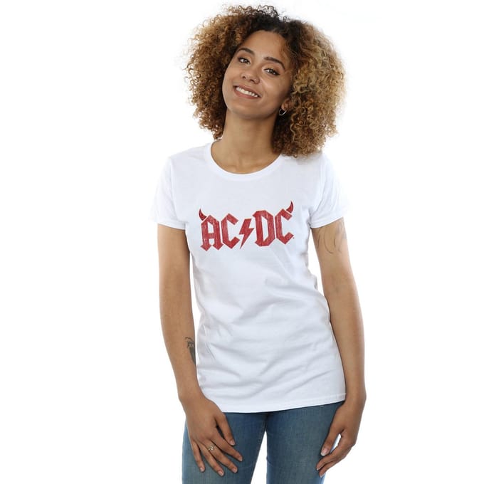 AC/DC Dames/Dames Horns Logo Katoenen T-Shirt (Wit)